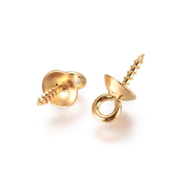 Stift�se mit Gewinde und 5-mm-Schale, vergoldeter Stahl, 10 mm lang, 6 St�ck.