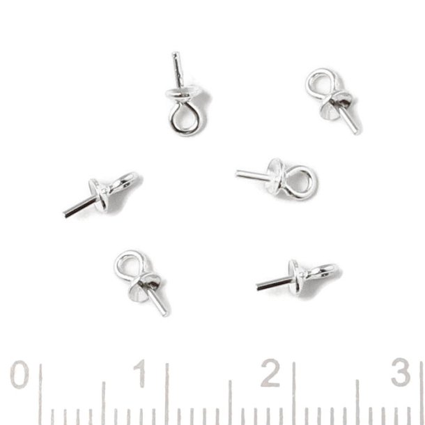 Bail, cup with peg/eye pin, sterling silver, 3x0,7mm, 4pcs.