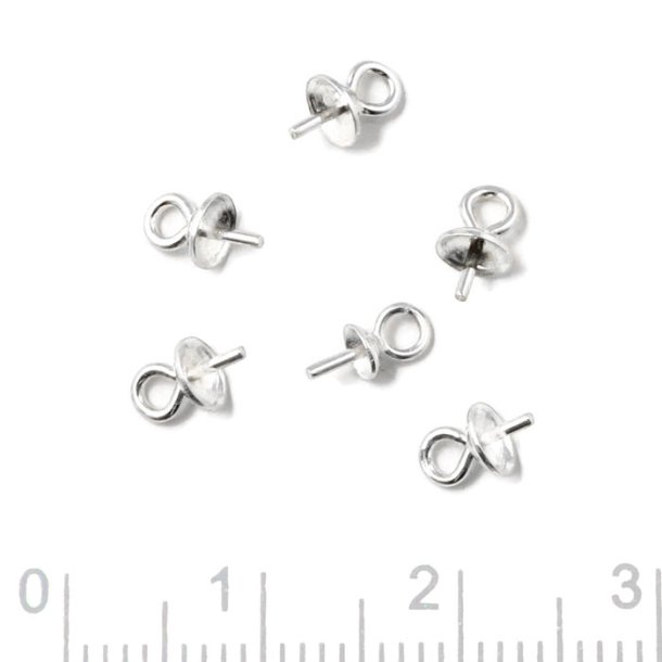 Bail, cup with peg, silver, closed eye, 0,7x4x7mm, 4pcs.