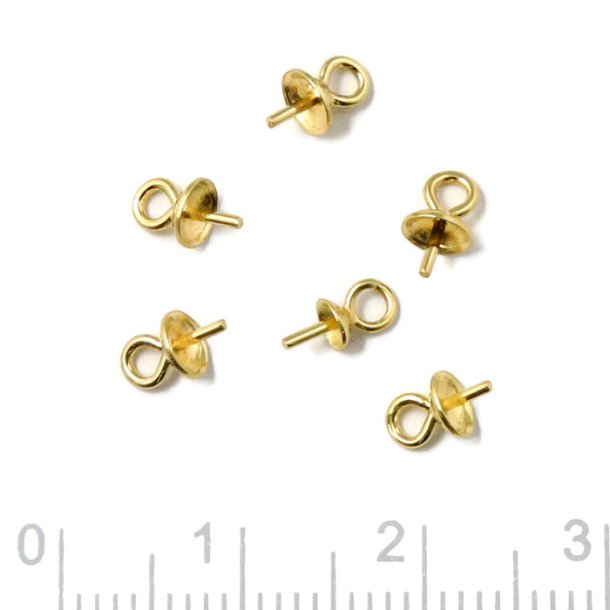 Bail, cup with peg, gold-plated silver, closed eye, 4x0,7x7mm, 4pcs.