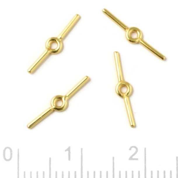 Douple pin Eyepin, with hole in the middle, gold-plated silver, 12,5x0.8mm, 4pcs.