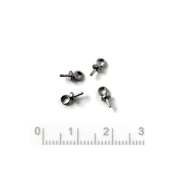 Bail, cup with peg, black silver, closed eye, 0,7x3x7mm, 4pcs