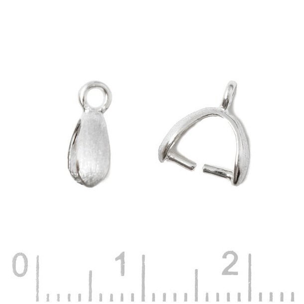 Ice-pick bail for cross drilled beads, brushed, silver, 10x8x3mm, 2pc