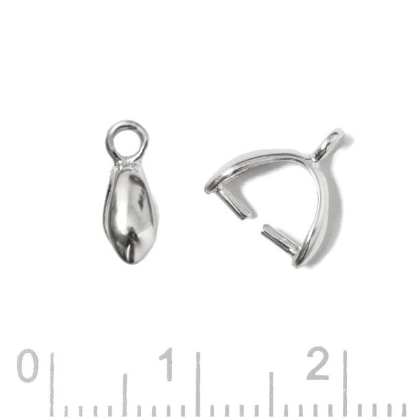 Ice-pick bail for cross drilled pendants, shiny silver, 10x8x3 mm, 2pc