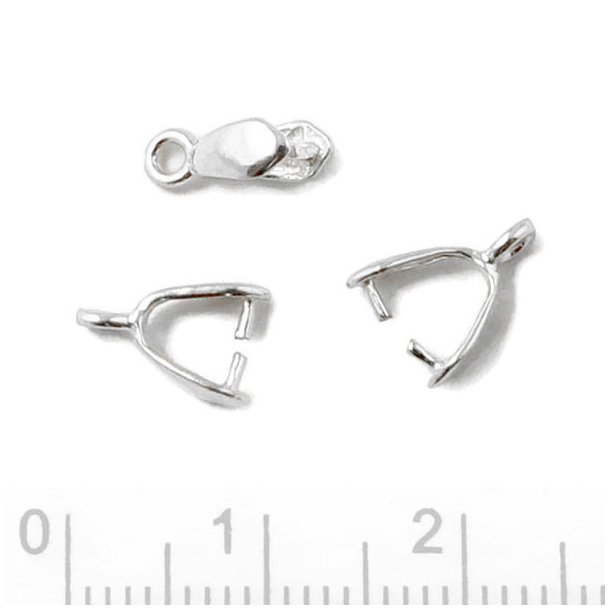 Ice-pick bail for mounting cross drilled beads, shiny, small, silver, 9x5x3 mm, 2pc.