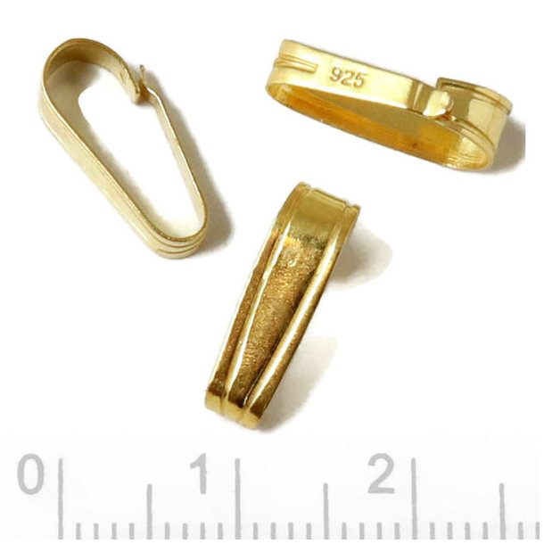 Bail for the mounting of pendant in necklace, gold plated silver, 14x6x4mm, 2pcs