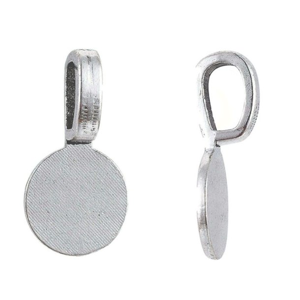 Bail, glue-on, flat base, silver-plated, 18x10mm, 2 pcs.
