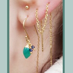 Anh&auml;nger, Tropfen mit &Ouml;se, gr&uuml;ner Onyx, vergoldetes Silber, 14x6 mm, 1 Stk