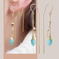 Anh&auml;nger, Tropfen mit &Ouml;se, Amazonit und vergoldetes Silber, 14x6 mm, 1 Stk