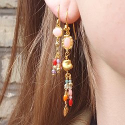 Earwires, with 4 balls, glossy, gold-plated silver silver, 19mm, 2pcs