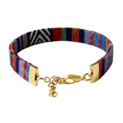 Ethnischer Baumwollkord, hellblau/gelb, flach,10 mm, 20 cm.