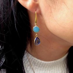 Vergoldeter Glas-Anh&auml;nger, Tropfen, klare helles lila, 18x11 mm, 1 Stk.