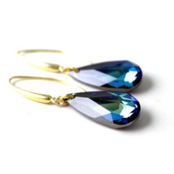 Preciosa, blau bis klar facettierter Tropfen, 24 x 12 mm, 1 Stk.