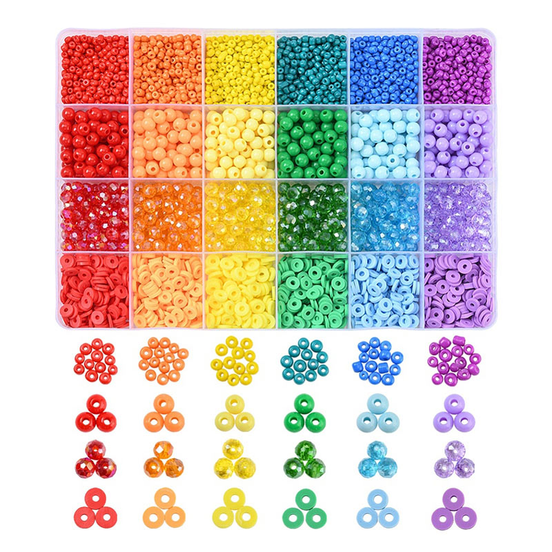 Perlenset mit verschiedenen Seed beads, Acrylperlen, Heishi Fimo-Perlen Schachtel: 19x13x2 cm