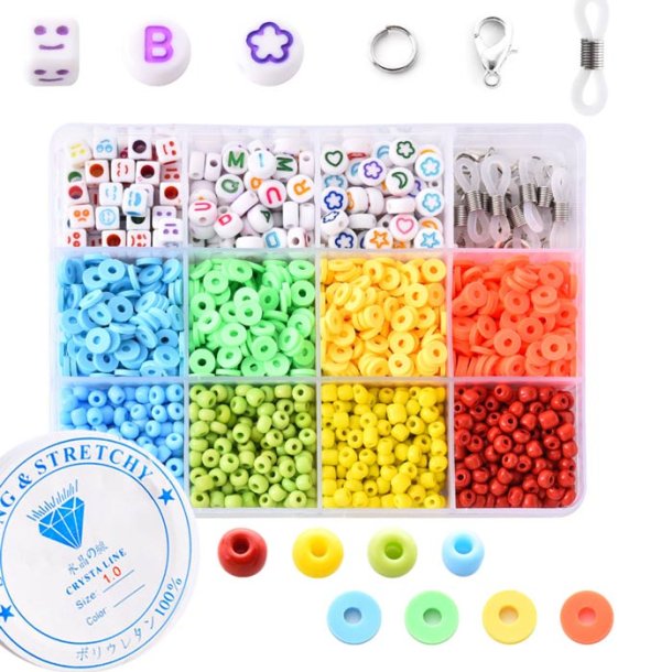 DIY Jewellery set, fimo, seed beads and acrylic beads, with elastic, clasps and accessories in box
