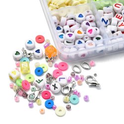 Schmuckset, Fimo-, Saatperlen und Acrylperlen, inkl. Gummiband, Schere, und Zubehr in Box