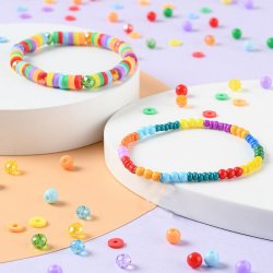 Perlenset mit verschiedenen Seed beads, Acrylperlen, Heishi Fimo-Perlen Schachtel: 19x13x2 cm