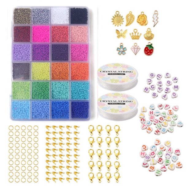 DIY seed bead jewellery set with accessories, 2 mm, #11, 24 colours, appx. 10.000 beads, 1 pc
