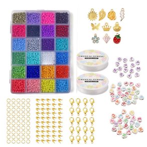 Large DIY seed bead jewellery set with accessories, 4 mm, #6, 24 colours, 2400 beads, 1 pc