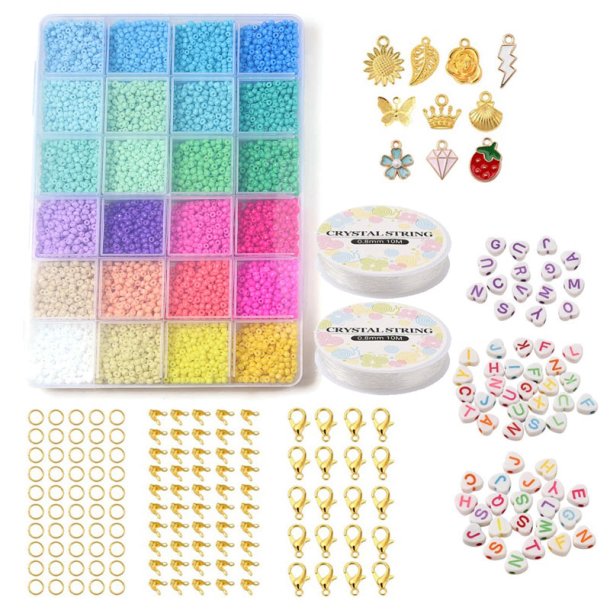 seed bead jewellery set with accessories, 3 mm, #8, 24 pastel colours, 5000 beads, 1 pc