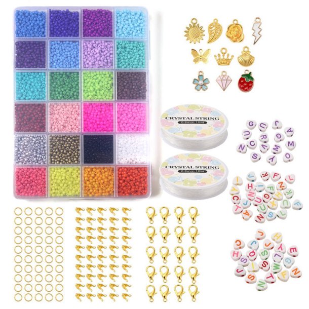 Large DIY seed bead jewellery set with accessories, 3 mm, #8, 24 colours, 5000 beads, 1 pc