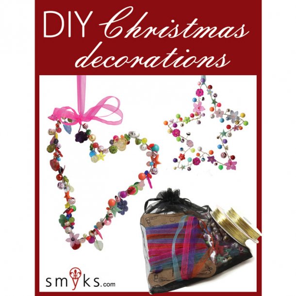 DIY Christmas decoration with beads, ribbon and gold-plated wire, all you need DIY kit, 1 set