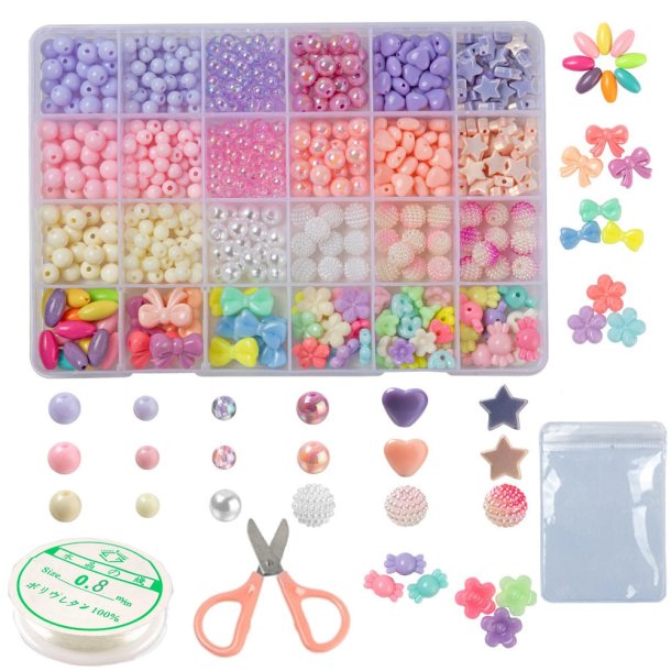 DIY Jewelry kit for children, elastic cord and acrylic beads etc. in a