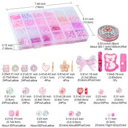 Kinderschmuckset, rosa und pinkfarben, Elastikband und Acrylperlen in Schachtel, 19x13x2 cm