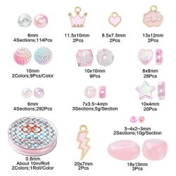 Kinderschmuckset, rosa und pinkfarben, Elastikband und Acrylperlen in Schachtel, 19x13x2 cm