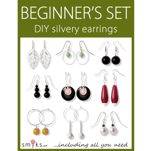 Beginner's jewelry set, silvery earrings, all-you-need Jewelry parts in a box