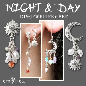 Jewellery set, Night & Day, 925 silver, 5-pair DIY earrings with sun and moon.