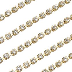 Strassband, vergoldetes Messing, klare Kristalle, Breite 2 mm, 50 cm.