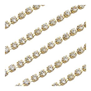 Strassband, vergoldetes Messing, klare Kristalle, Breite 2 mm, 50 cm.