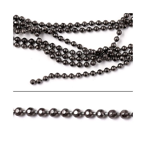 Kugelkette mit Facetten, schwarzer Metall,1,2 mm, 1 Meter