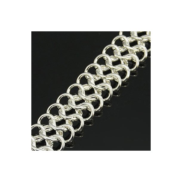 Armour chain, 3-row, silver-plated brass, 12x6x1mm, 50cm