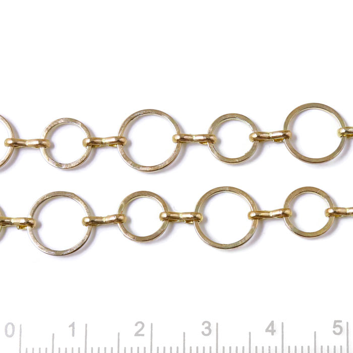 Stort-lille Kædeled, Runde Led, Flad Tråd, Mørk Forgyldt Messing, 10x8x1mm, 50 Cm til Smykkefremstilling