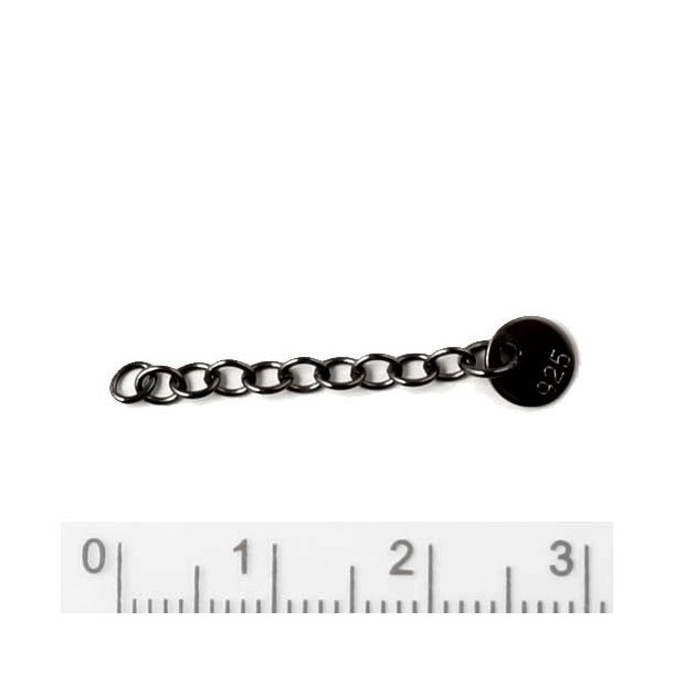 Jewelry chain extender with 6mm coin, black silver, 3 cm, 1pc