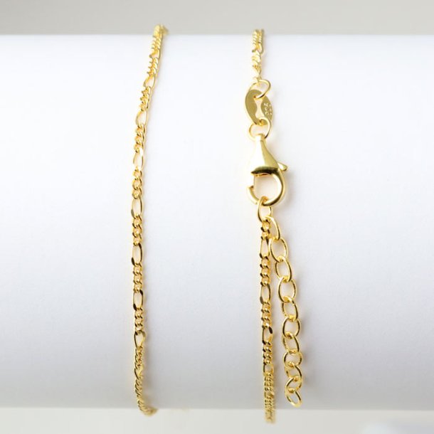 Bracelet, Figaro cable chain with facets, gilded silver, wire 0.4mm, adjustable length 18-21cm