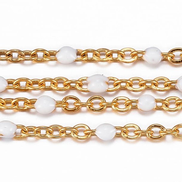 Anchor chain, gold plated steel, flat wire with white enamel, 2x1,5 mm, 50 cm