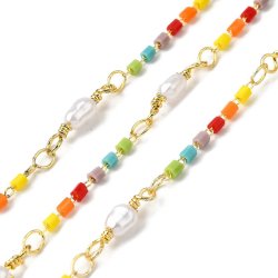 Schmuckkette mit Kunststoffperlen, vergoldetes Messing, 14,5 x 3,5 mm, 50 cm