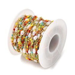 Schmuckkette mit Kunststoffperlen, vergoldetes Messing, 14,5 x 3,5 mm, 50 cm