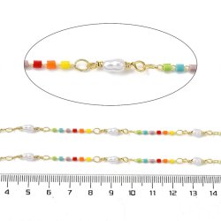 Schmuckkette mit Kunststoffperlen, vergoldetes Messing, 14,5 x 3,5 mm, 50 cm