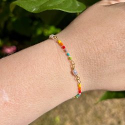 Schmuckkette mit Kunststoffperlen, vergoldetes Messing, 14,5 x 3,5 mm, 50 cm