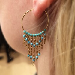 Ankerkette, vergoldeter Stahl, flacher Draht mit t&uuml;rkisfarbener Emaille, 2x1,5, 50 cm