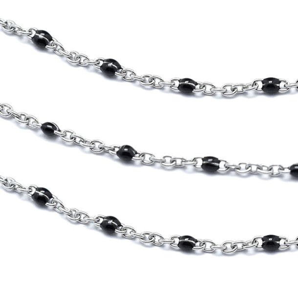 Cable chain, steel, flat wire with black enamel, 2x1.5mm, 50cm