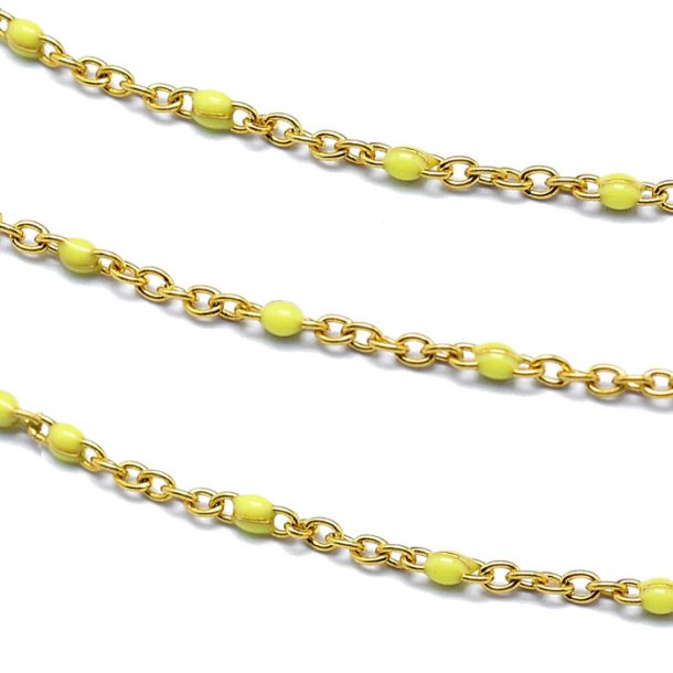 Cable chain, gold-plated steel, flat wire with yellow enamel, 2x1.5mm, 50cm