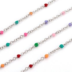 Ankerkette, Edelstahl, flacher Draht mit vielfarbiger Emaille perlen, 2x1,5, 50 cm