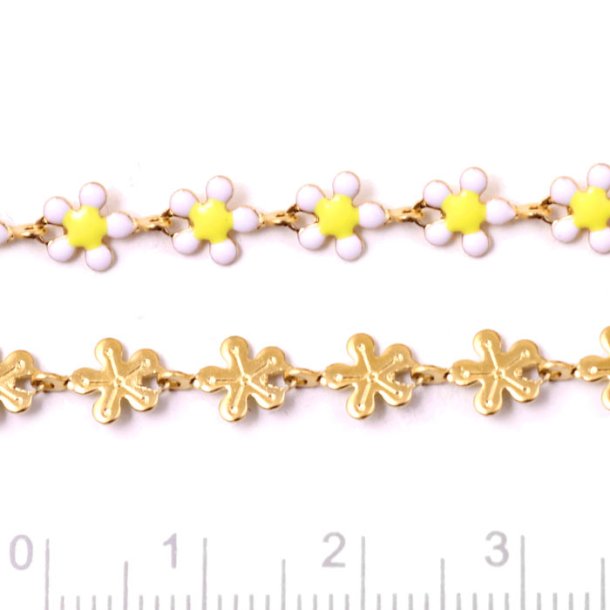 Chain with white daisies, strong gold-plated brass, approx. 6x8x2 mm, 50 cm