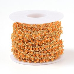Kette mit orangen Glasperlen-Anh&auml;nger, vergoldetes Messing, 2,5 mm, 50 cm