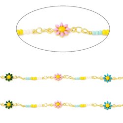 Kette mit Gnseblmchen und Seed Beads, stark vergoldetes Messing, 7,5x13 mm, 50 cm